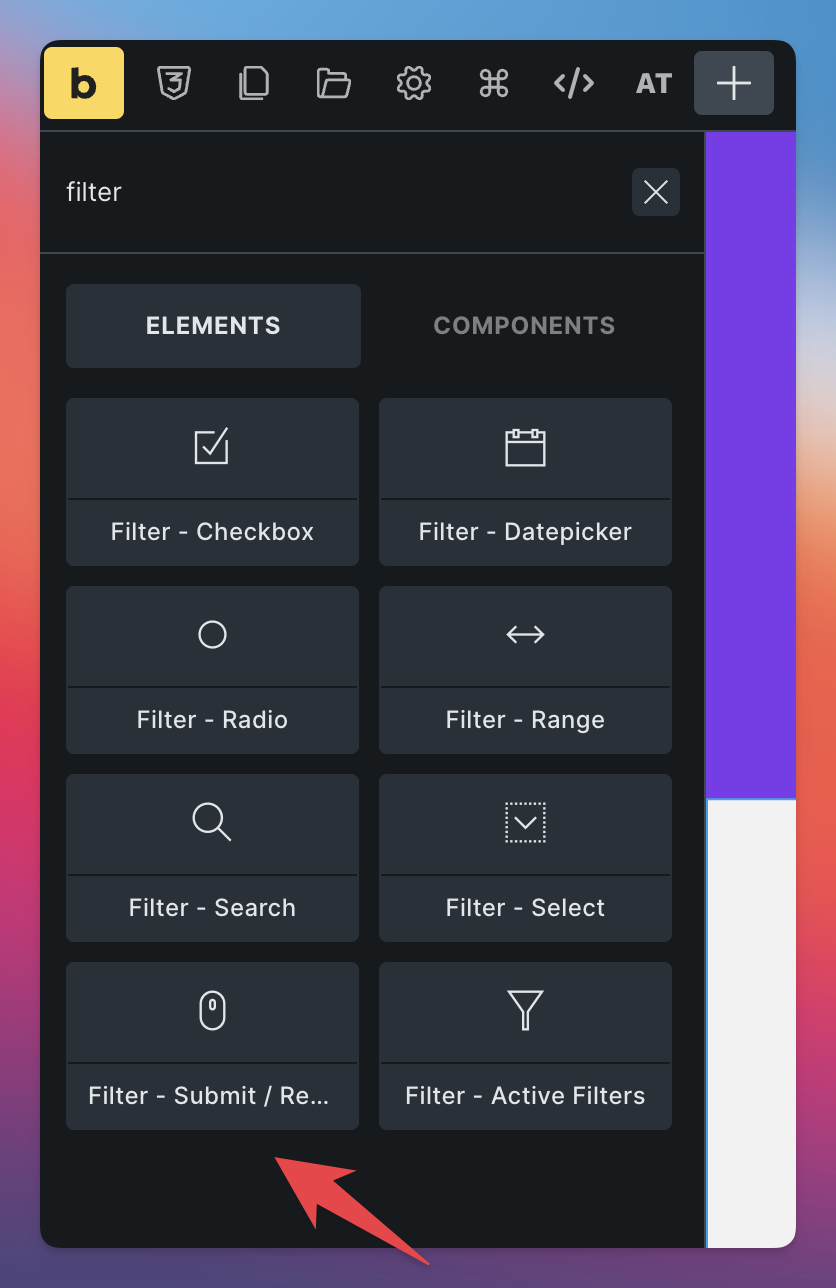 Bricks filter submit reset components