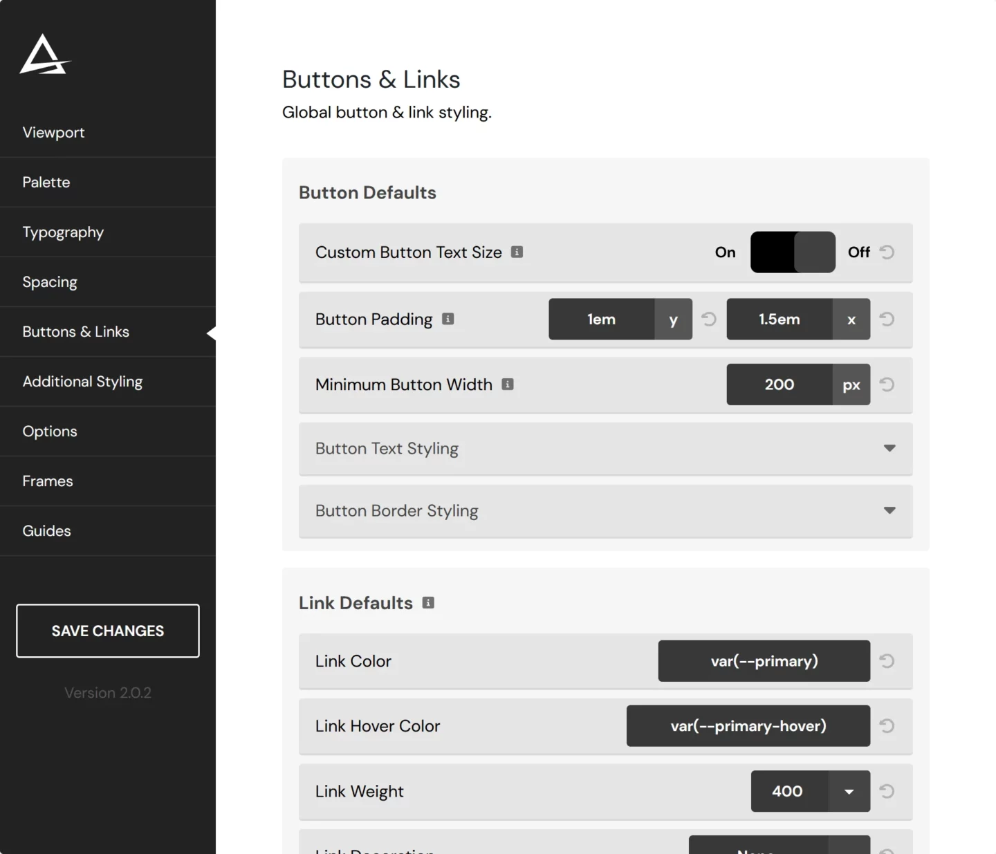 acss buttons links settings